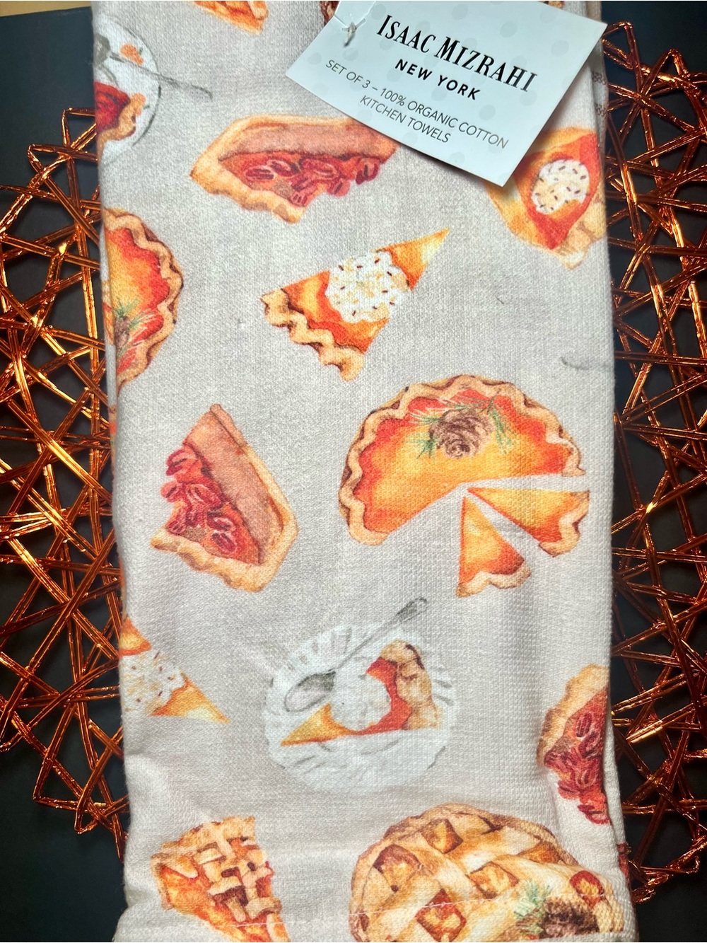 3 Harvest Pies Kitchen Towels Pumpkin Pecan Apple Orange Brown Plaid - Picture 2 of 11